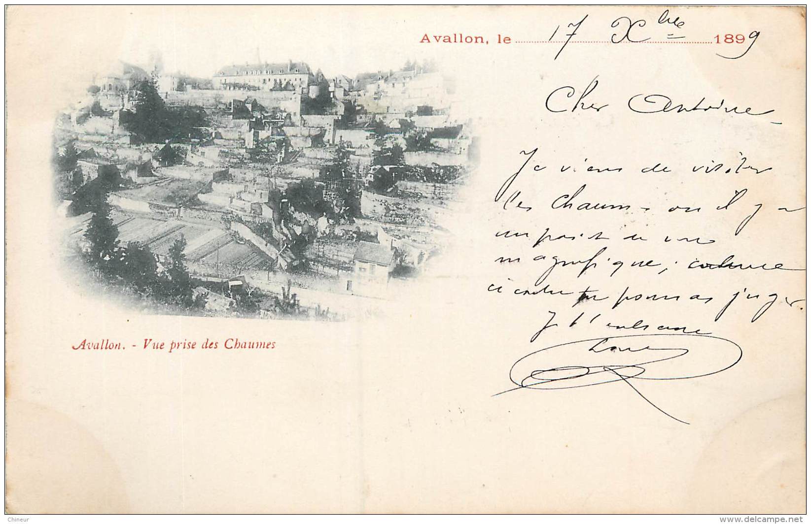 CARTE PRECURSEUR TIMBREE TYPE SAGE 1899 AVALLON VUE PRISE DES CHAUMES - Avallon