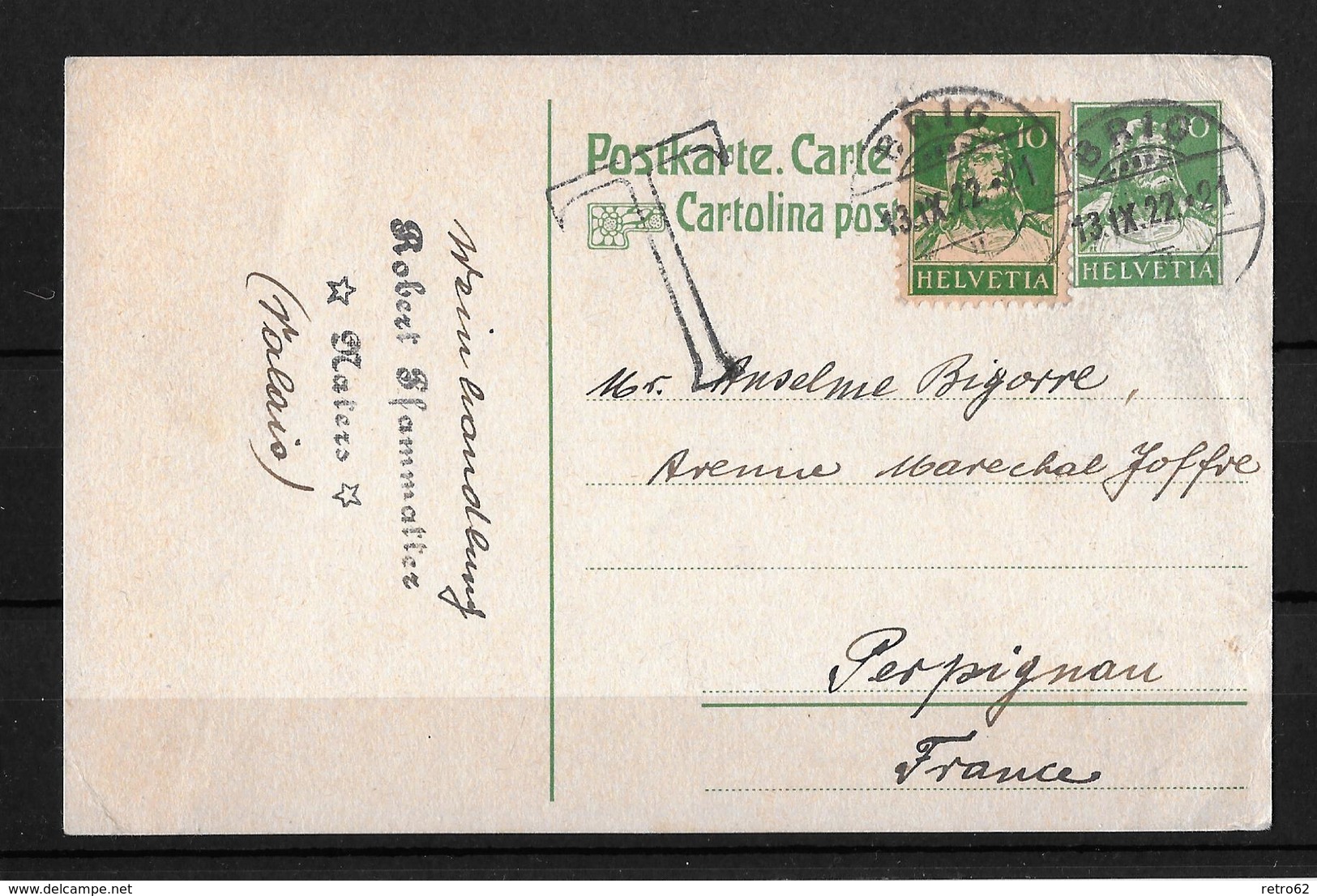 HEIMAT WALLIS → PK Brig (R.Pfammatter Weinhandlung Naters) Nach Frankreich ►Strafporto◄ - Stamped Stationery