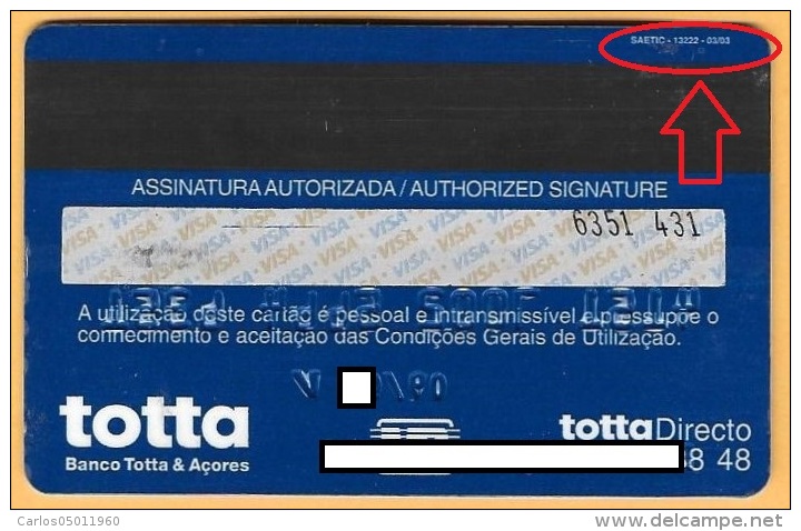 CREDIT / DEBIT CARD - BANCO TOTTA &amp; AÇORES - 05 (PORTUGAL) - Credit Cards (Exp. Date Min. 10 Years)