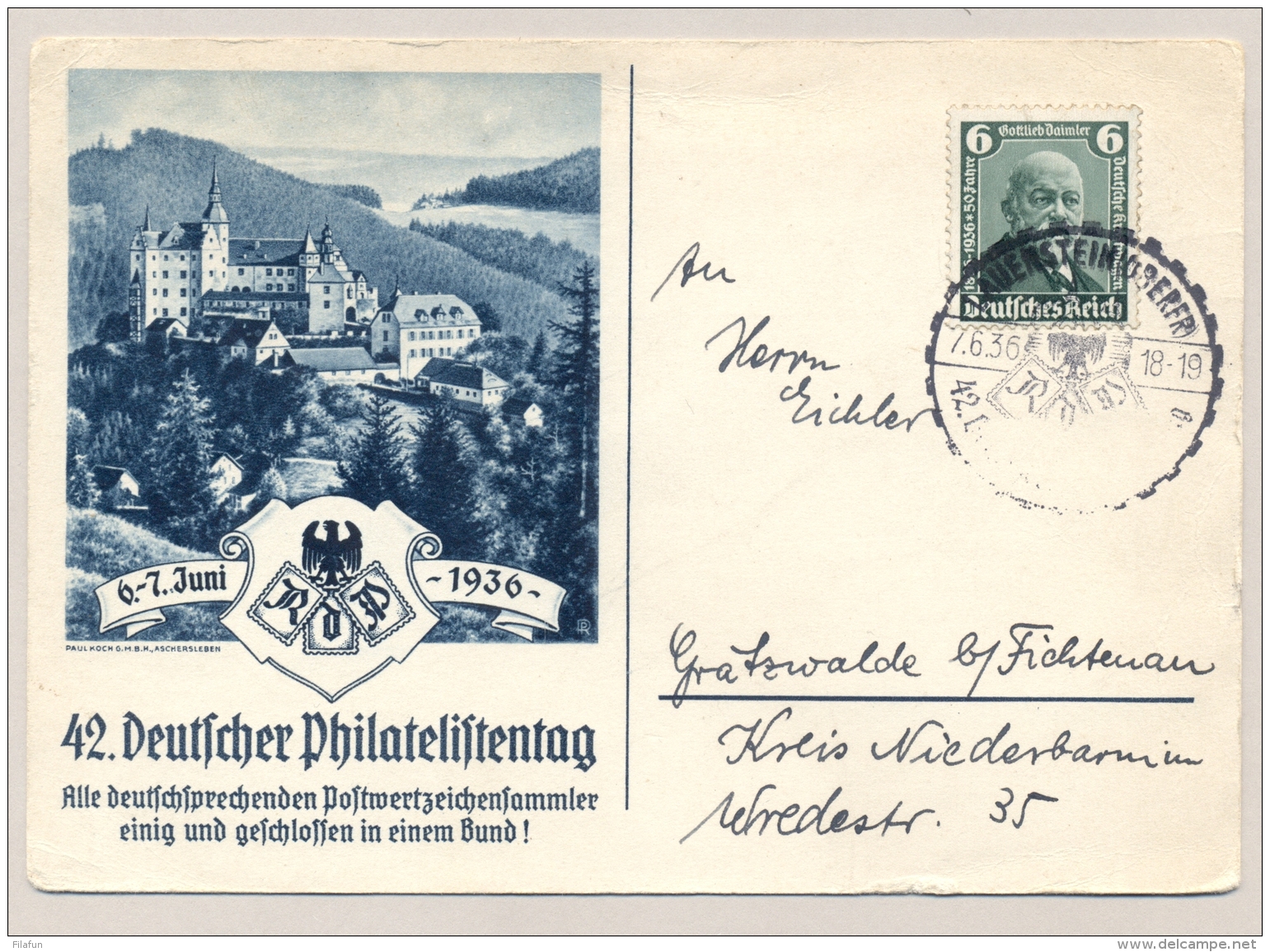 Deutsches Reich - 1936 - 6 Pf Daimler On Special Postcard - Covers & Documents