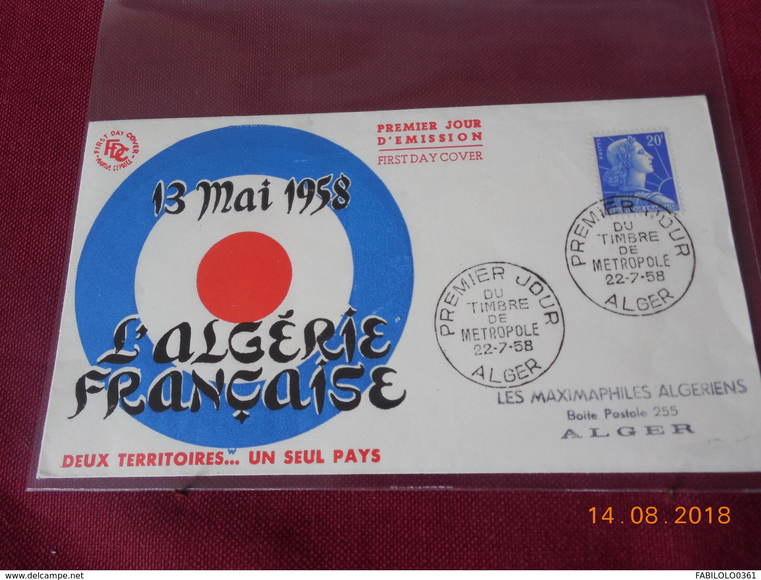 FDC De 1958 . Algerie Francaise - FDC