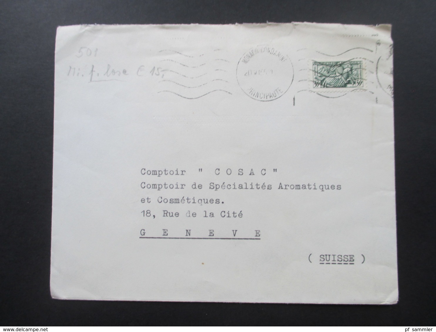 Monaco 1955 Nr. 501 Einzelfrankatur Freimarken Für Visitenkarten. In Die Schweiz Gelaufen! - Cartas & Documentos
