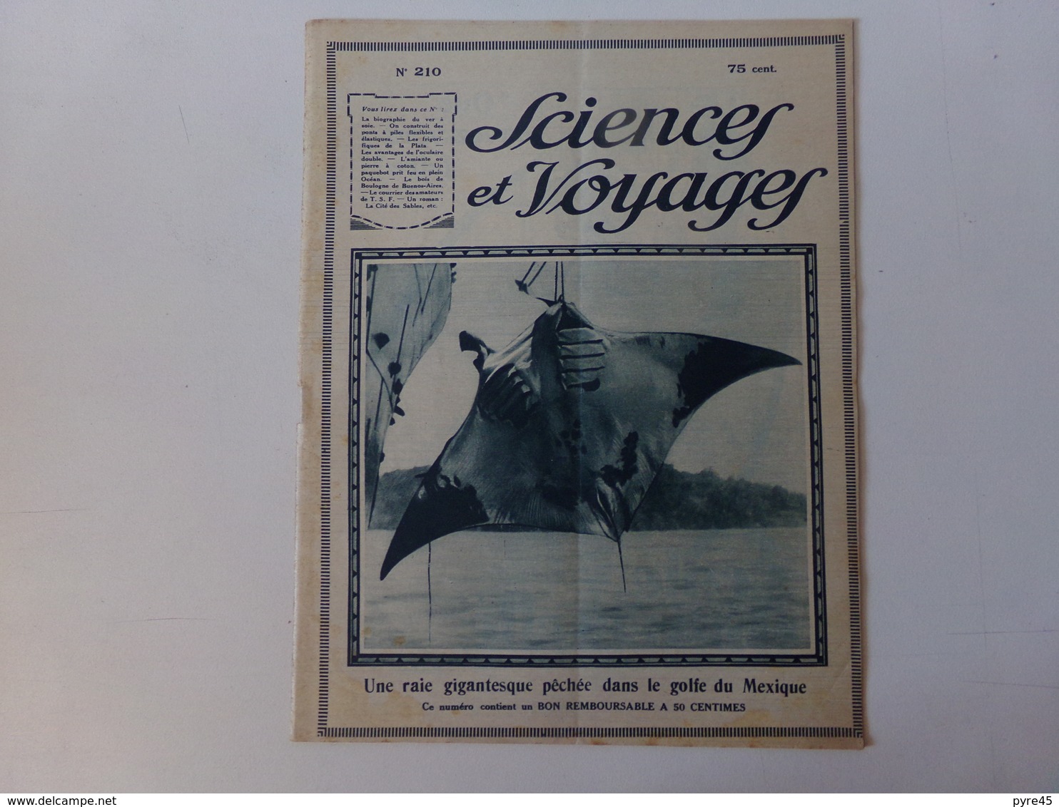 Revue " Sciences Et Voyages " N° 210, Septembre 1923, " Une Raie Gigantesque Pêchée Dans Le Golfe Du Mexique " - 1900 - 1949