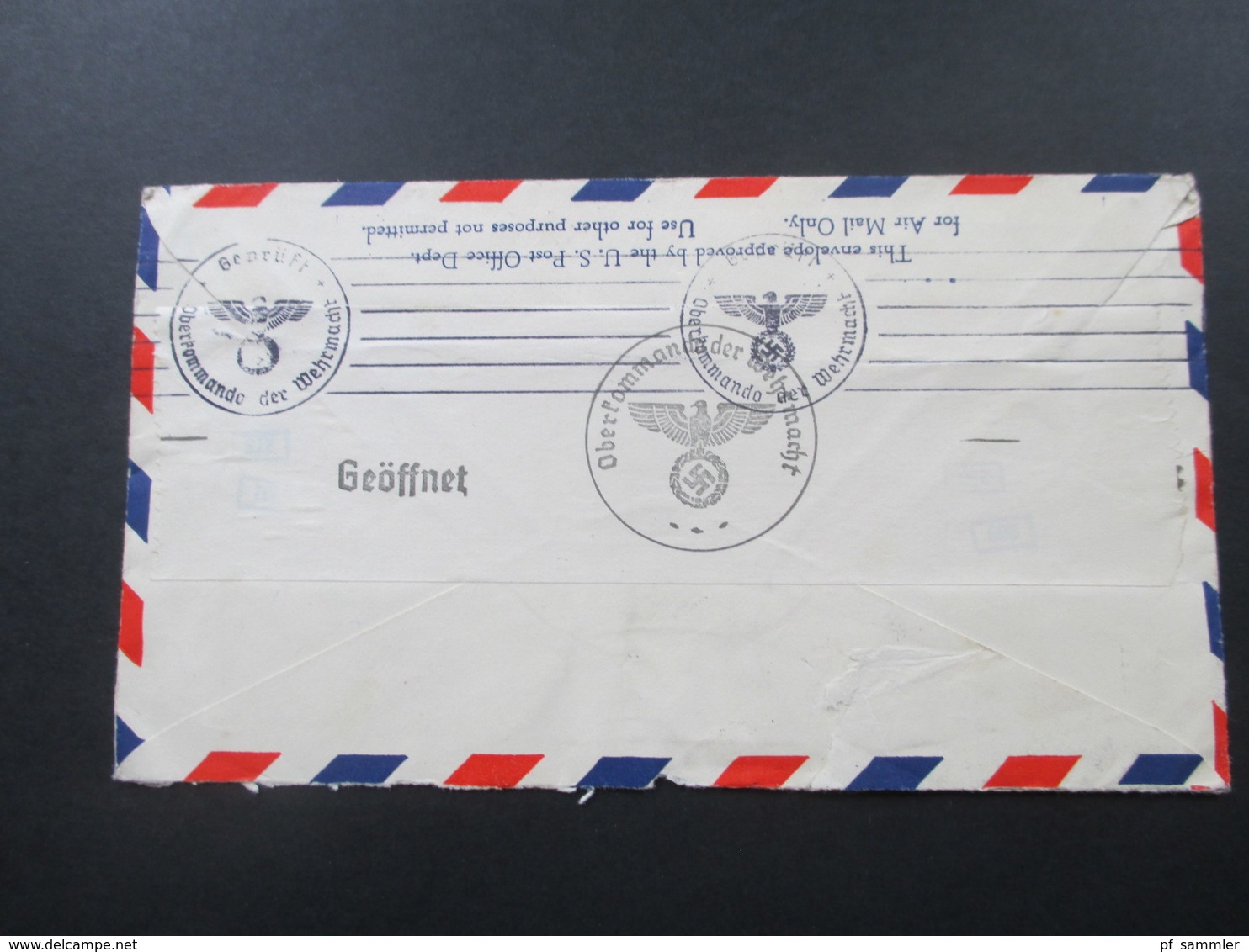 USA 1939 / 40 Flugpostmarke Transatlantikflug New York - Marseille. Air Mail. OKW Zensur. Geprüft - Covers & Documents