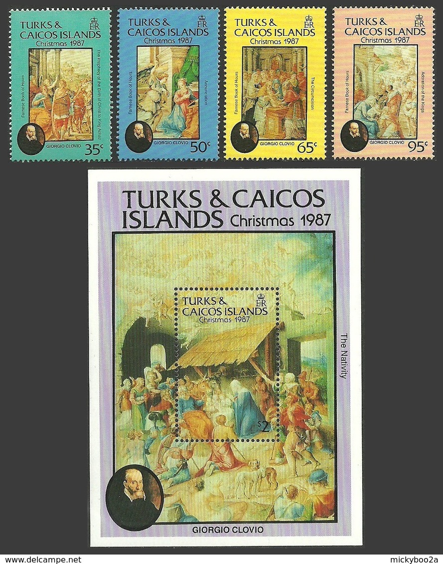 TURKS & CAICOS 1987 ART CLOVIO BOOK OF HOURS CHRISTMAS SET & M/SHEET MNH - Turks And Caicos