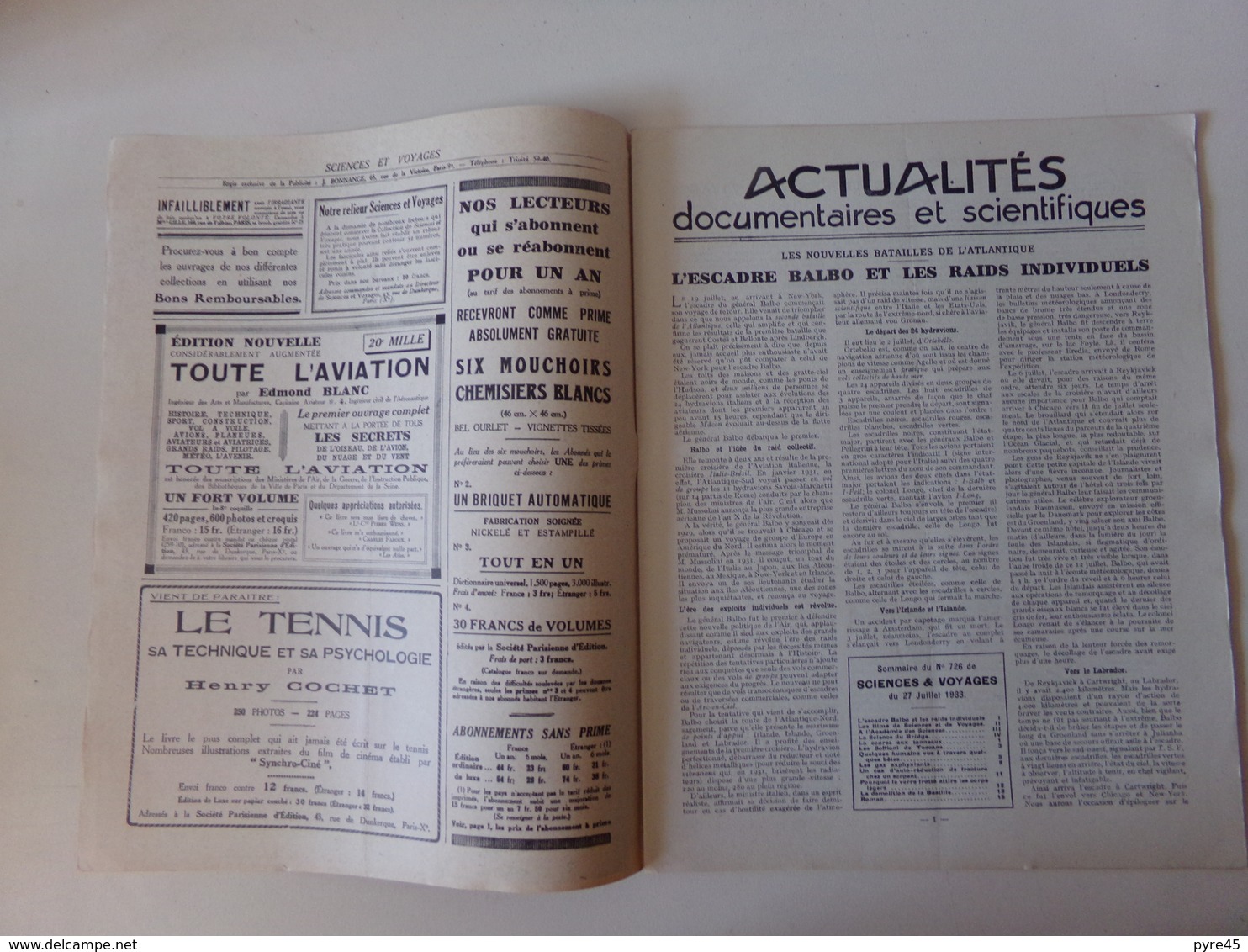 Revue " Sciences Et Voyages " N° 726, Juillet 1933, " Quel Matériel Emploierait La Guerre Chimique " - 1900 - 1949