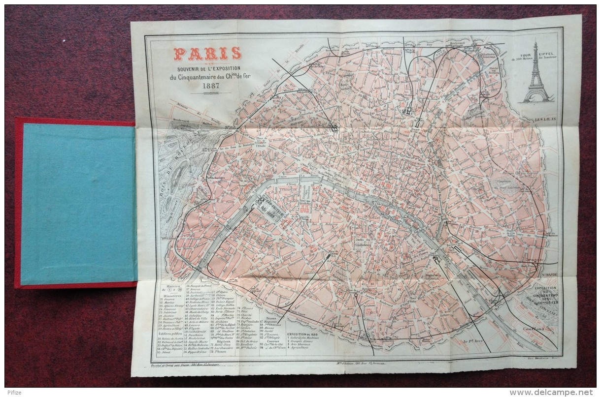 Plan De Paris 1887 . Souvenir De L'Exposition Du Cinquantenaire Des Chemins De Fer . Train . Gares . - Europe