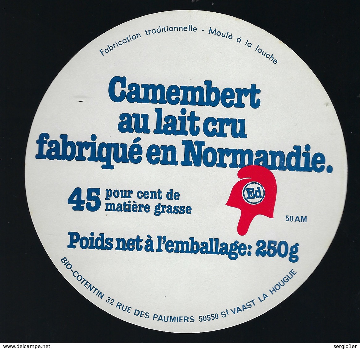 étiquette Fromage Camembert  Normandie  "ED" Fabriqué Par Bio Cotentin  St Vasst La Hougue - Fromage