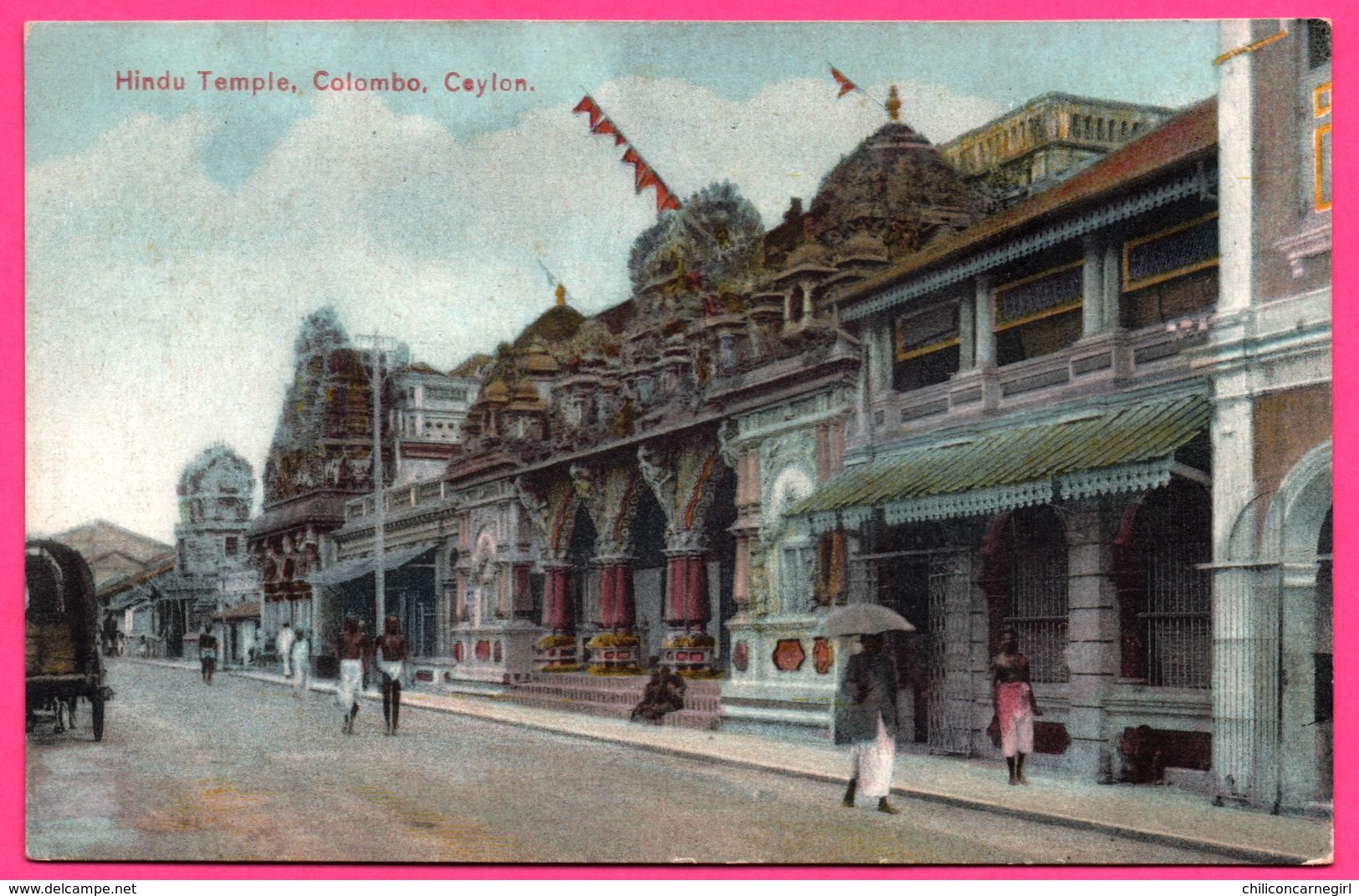 Colombo - Hindu Temple - Temple Hindou - Charrette - Animée - PLATE Ltd N° 18 - Colorisée - Sri Lanka (Ceylon)