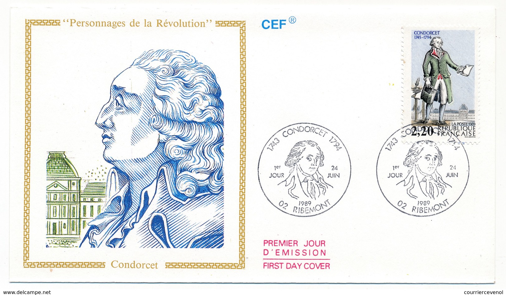 FRANCE - 4 Enveloppes FDC - Personnages De La Révolution - Camille Desmoulins, Condorcet, Mme Roland, Kellermann - 1980-1989