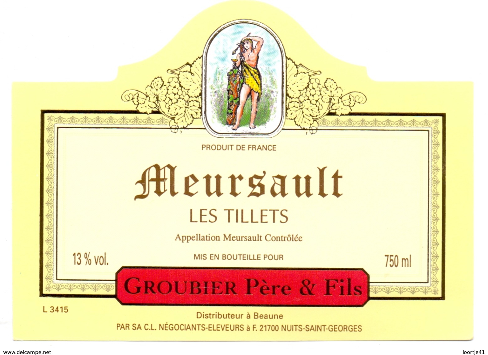 Etiket Etiquette - Vin - Wijn - Meursault - Les Tillets - Groubier  - Beaune - Bourgogne