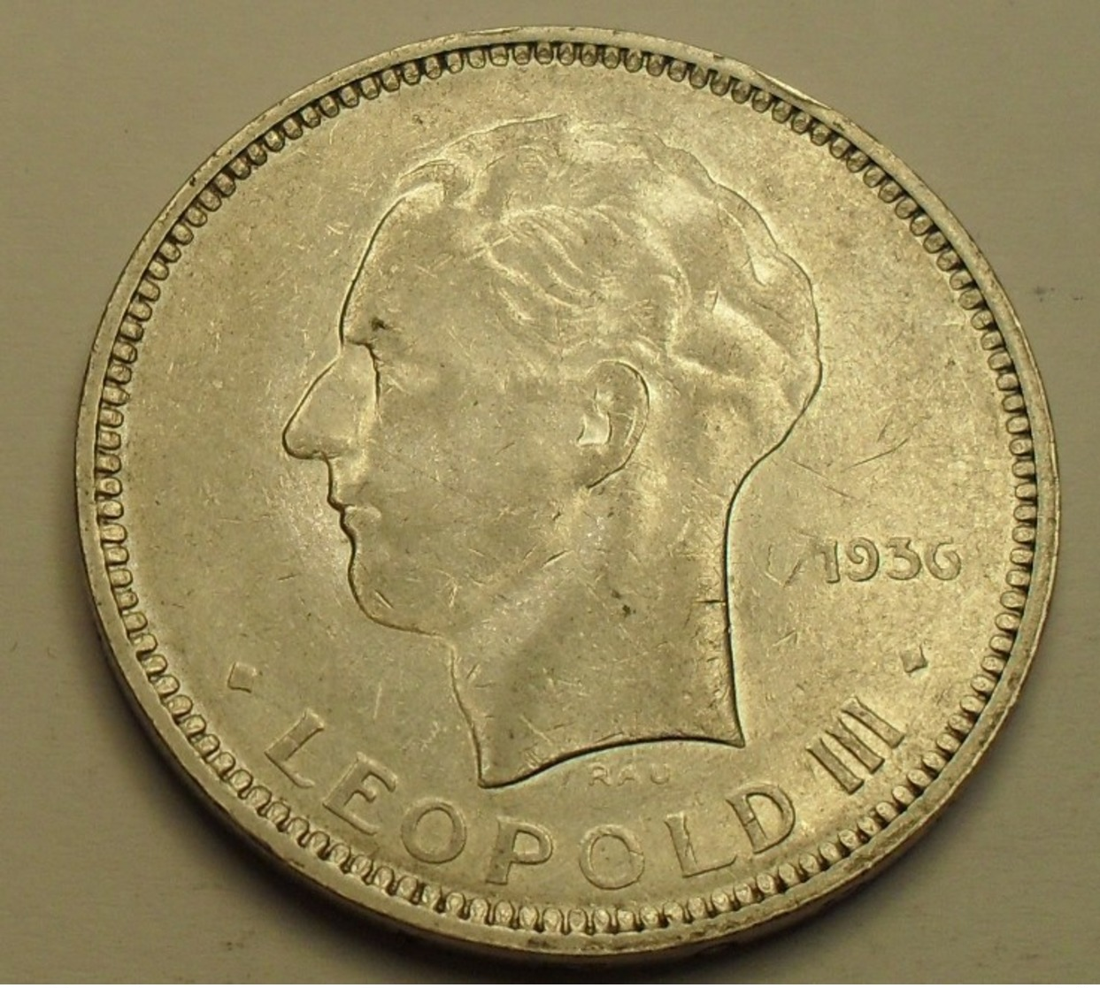 1936 - Belgique - Belgium - 5 FRANCS, Pos A, Légende Belgique, Léopold III, KM 108.1 - 5 Francs