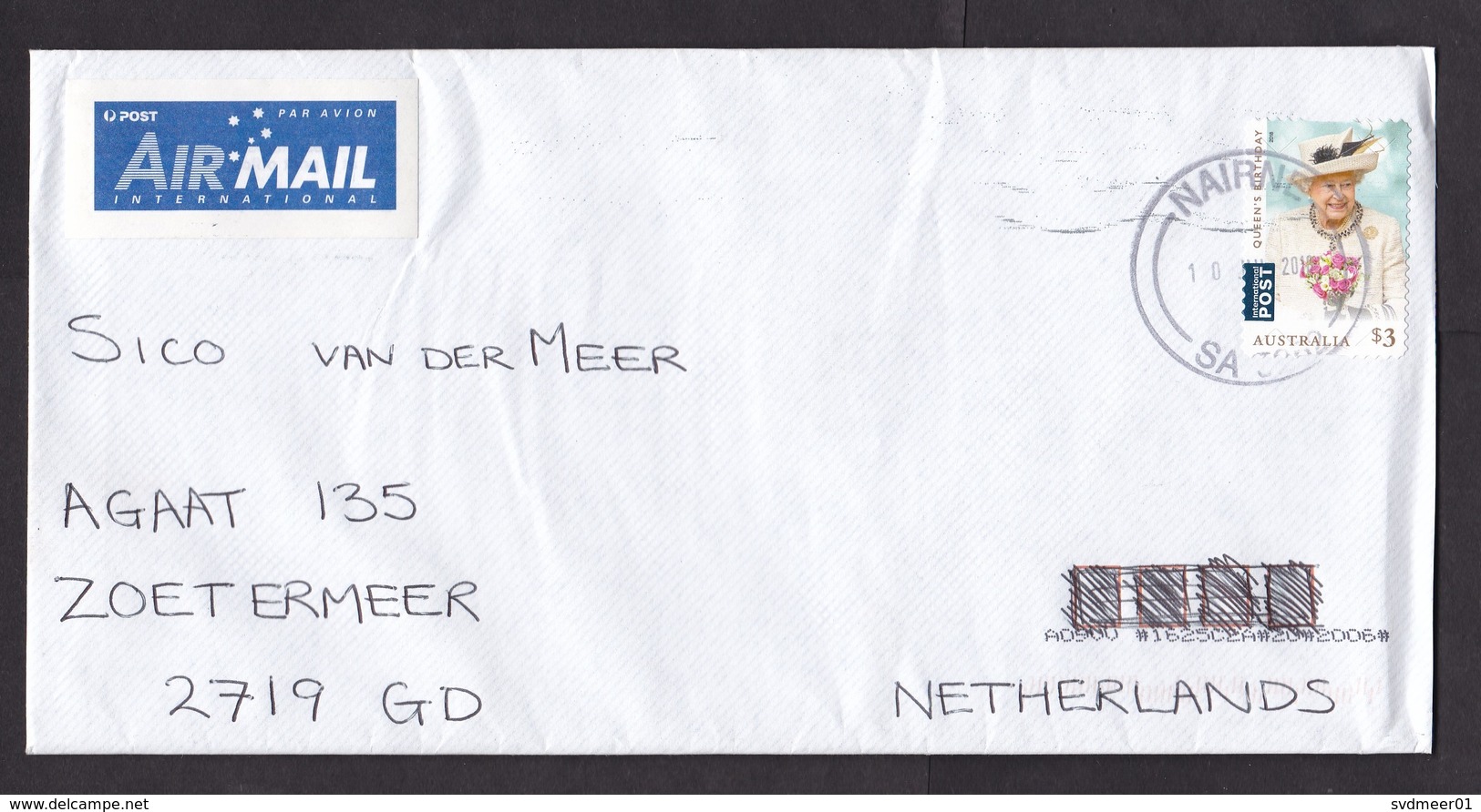 Australia: Airmail Cover Nairne To Netherlands, 2018, 1 Stamp, Queen's Birthday, Air Label (minor Crease) - Lettres & Documents