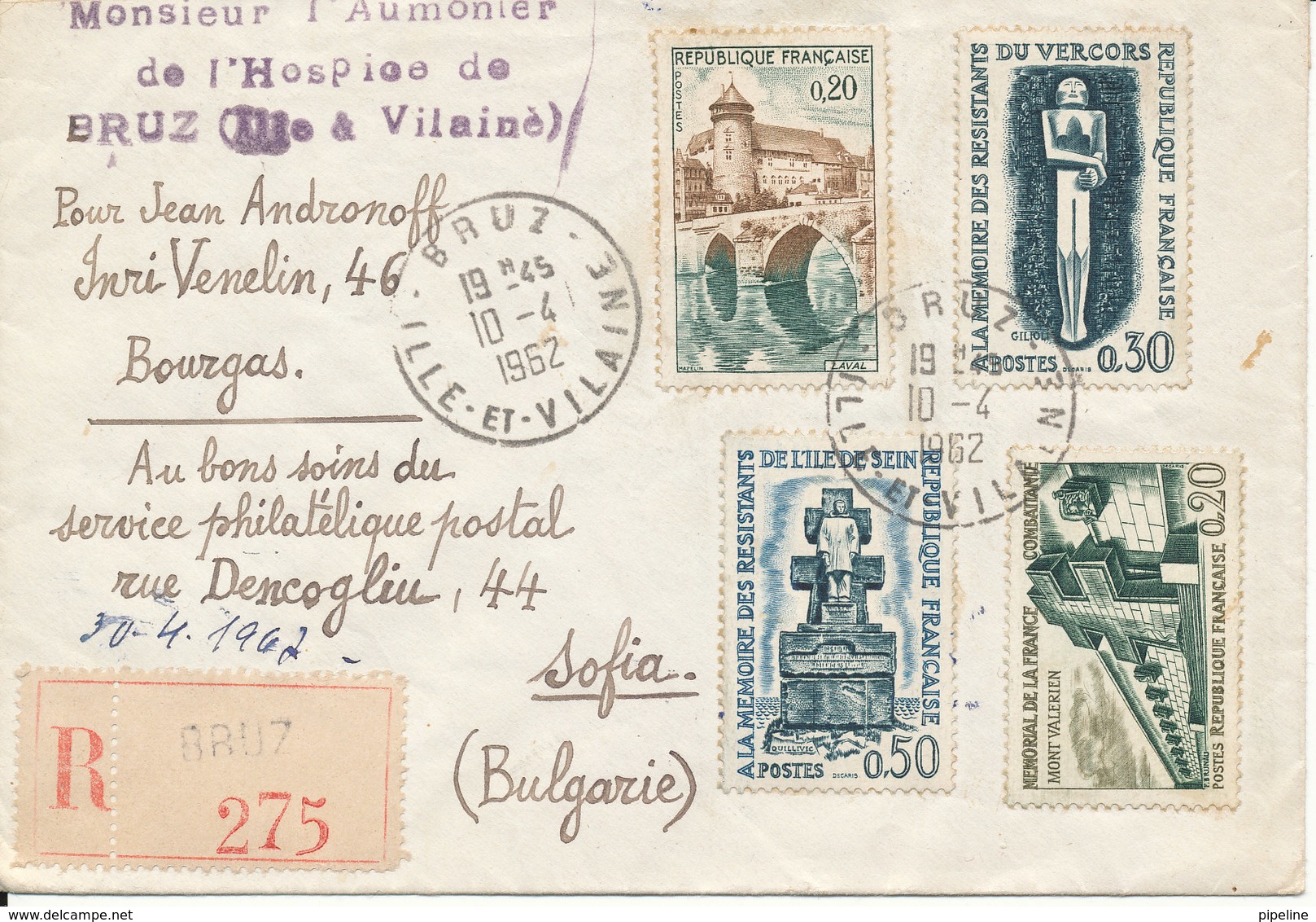 France Registered Cover Sent To Bulgaria 10-4-1962 - Covers & Documents