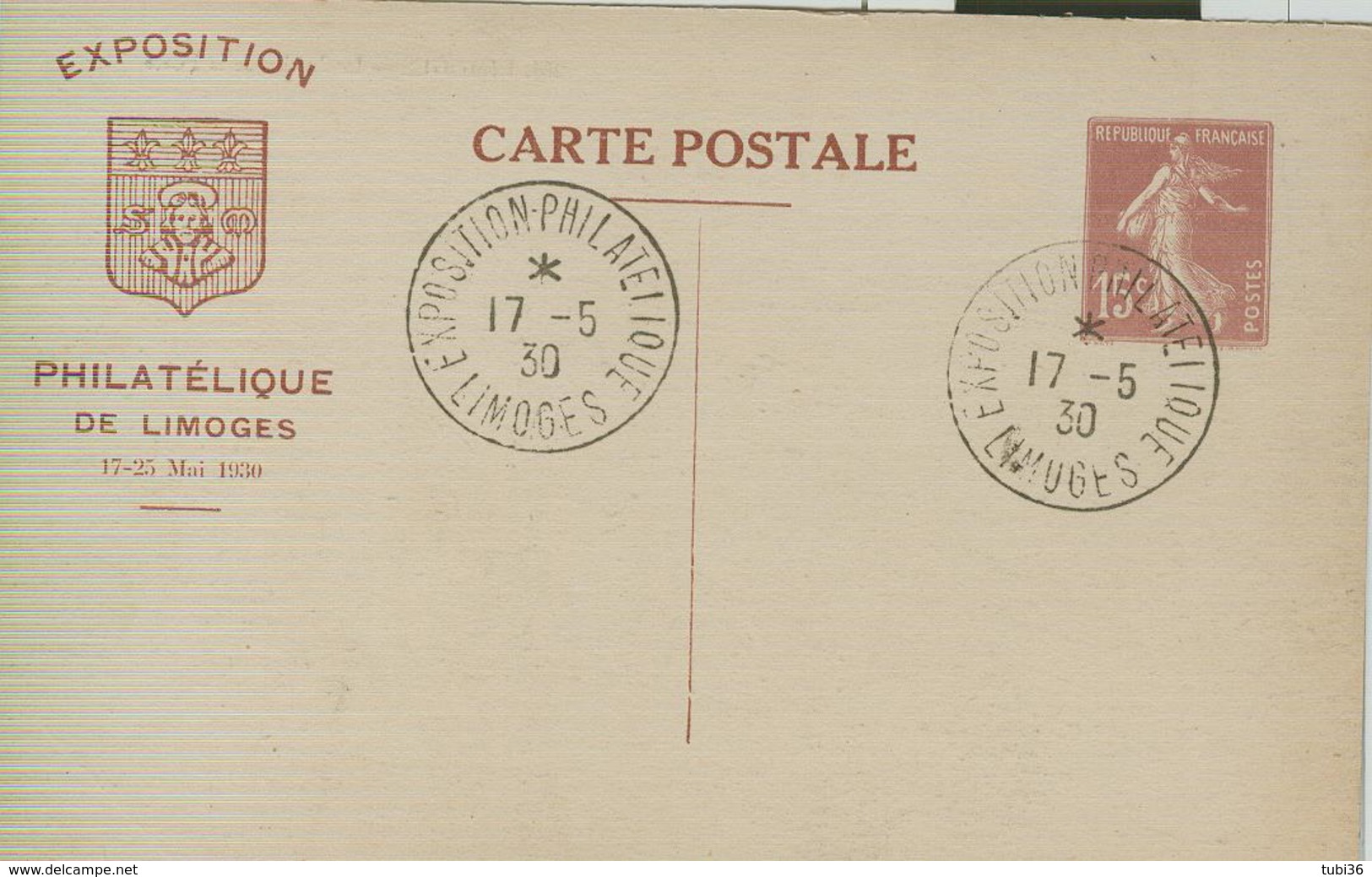 LIMOGES - EXP. PHILATELIQUE - 193O - CACHET SPÉCIAL -LIMOGES LE JIARDIN DE LA POSTE-ANIMÉ - - Storia Postale