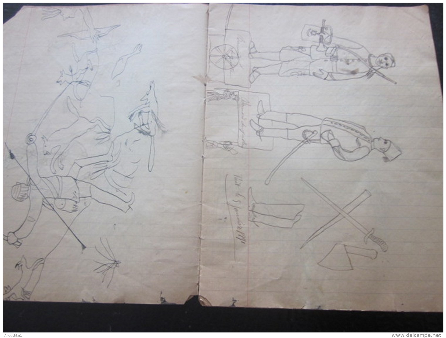 1944 Marseille Cahier D&rsquo;école Manuscrit D&rsquo;écolier Apprentissage écriture Porte Plume à Encre Dessins Au Cray - Autres & Non Classés