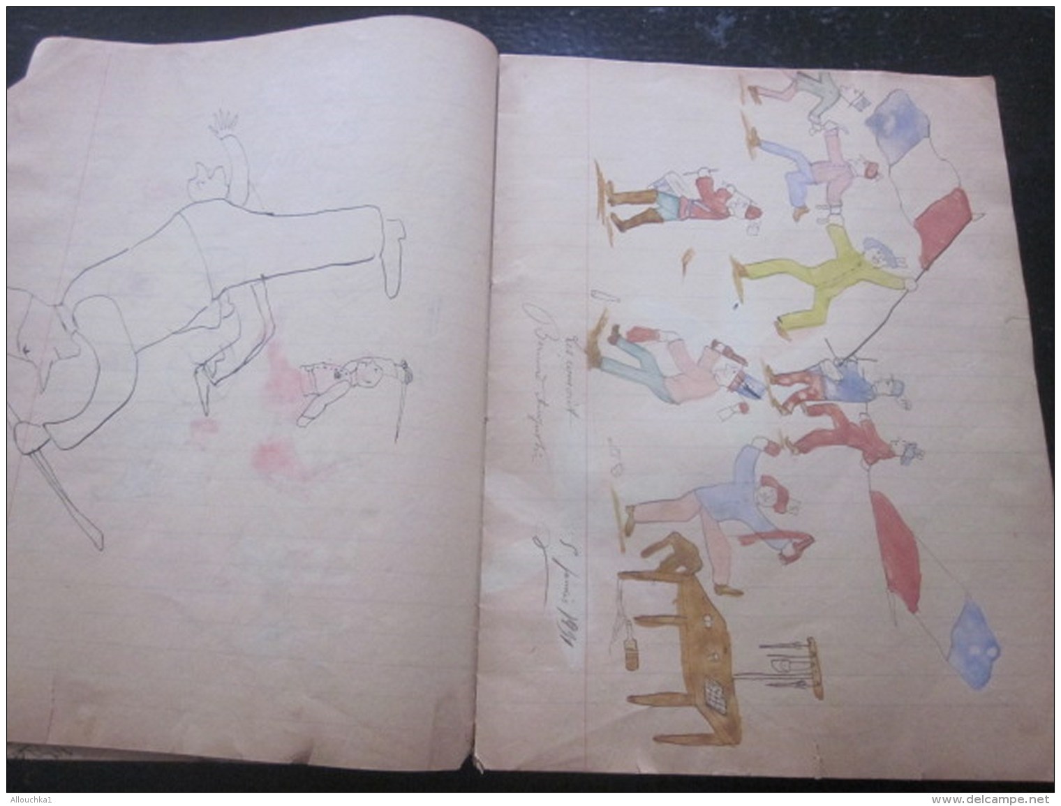 1944 Marseille Cahier D&rsquo;école Manuscrit D&rsquo;écolier Apprentissage écriture Porte Plume à Encre Dessins Au Cray - Autres & Non Classés