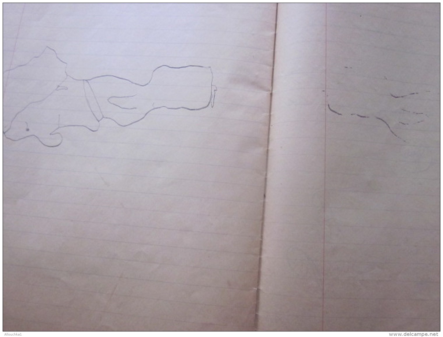 1944 Marseille Cahier d&rsquo;école Manuscrit d&rsquo;écolier Apprentissage écriture Porte Plume à encre dessins au cray