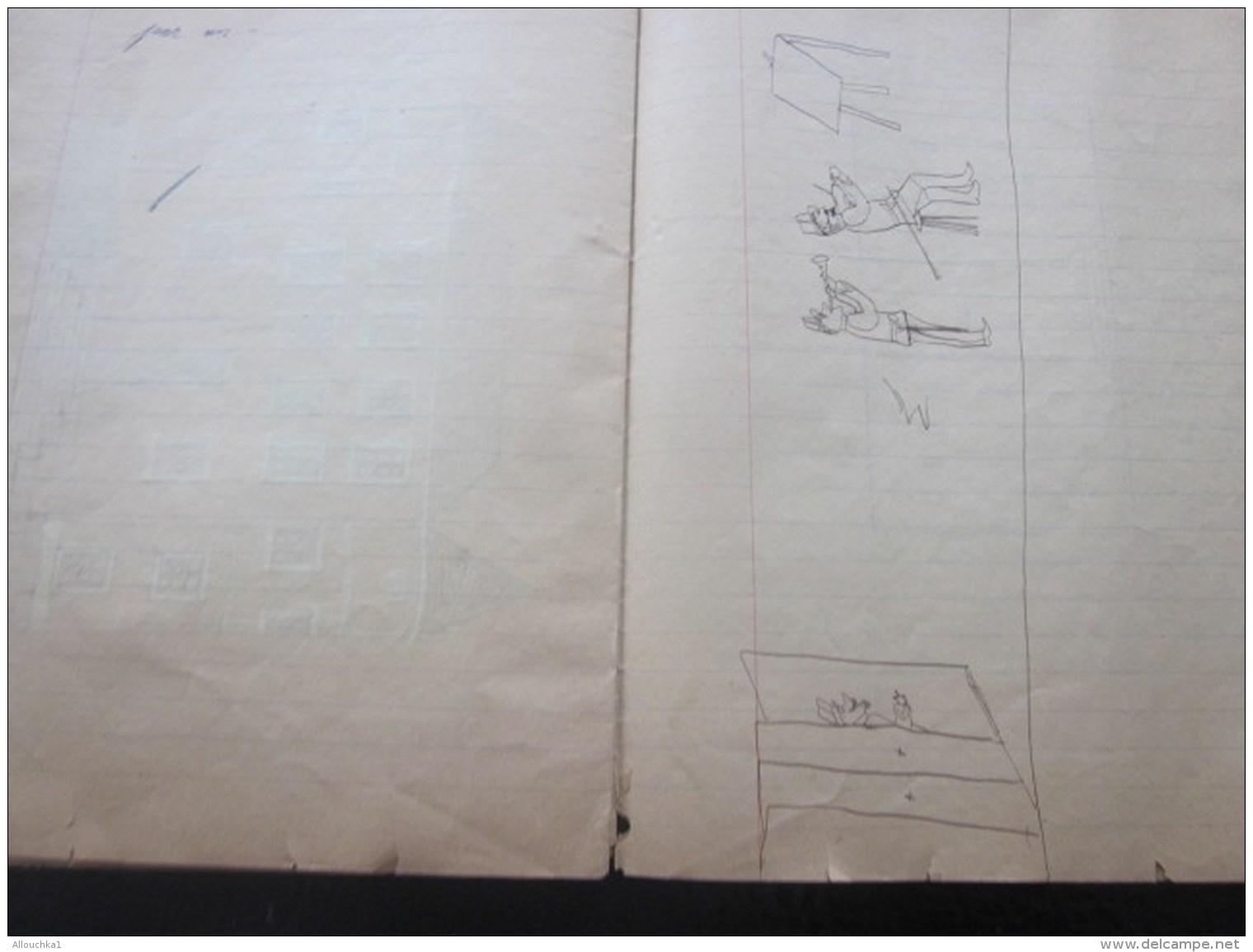 1944 Marseille Cahier d&rsquo;école Manuscrit d&rsquo;écolier Apprentissage écriture Porte Plume à encre dessins au cray