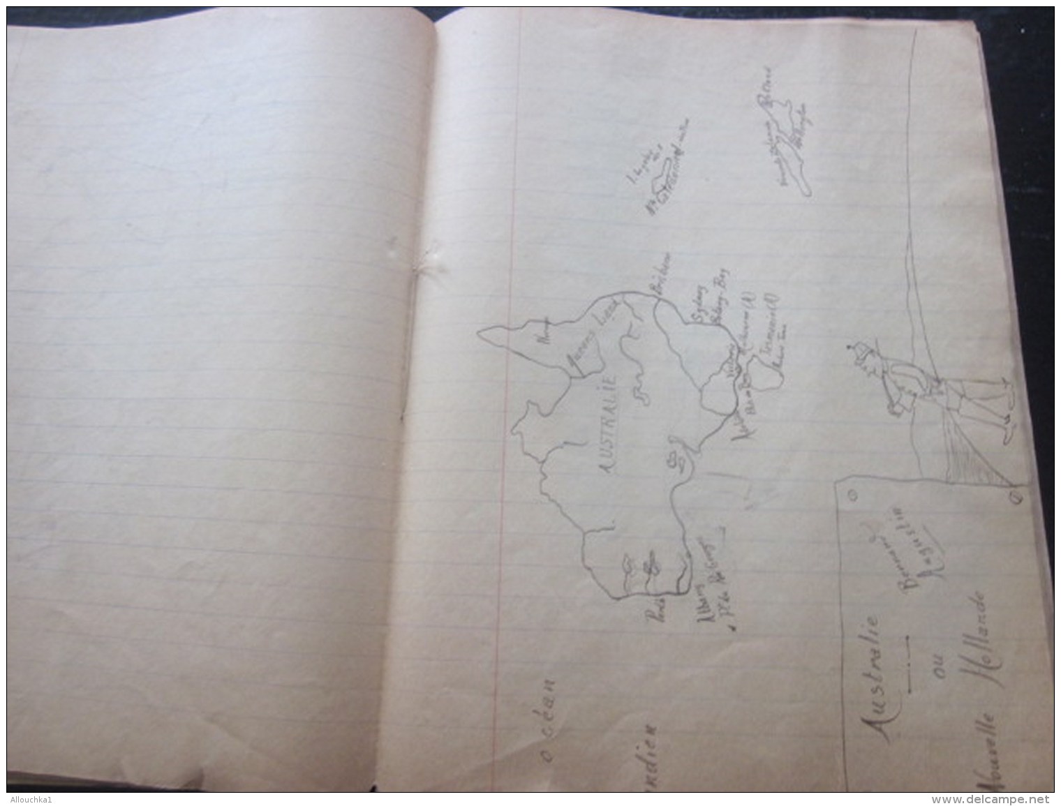 1944 Marseille Cahier d&rsquo;école Manuscrit d&rsquo;écolier Apprentissage écriture Porte Plume à encre dessins au cray
