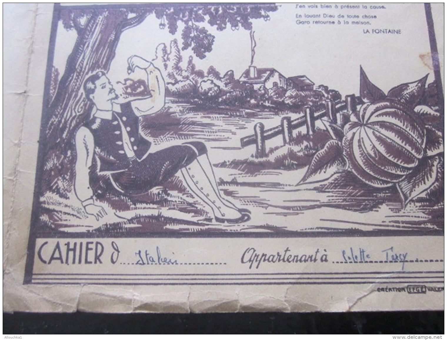 1944 Marseille Protege Cahier école-écolier Illustration Reglisse CAR - Fable De La Fontaine"Le Gland &amp; La Citrouill - Animali