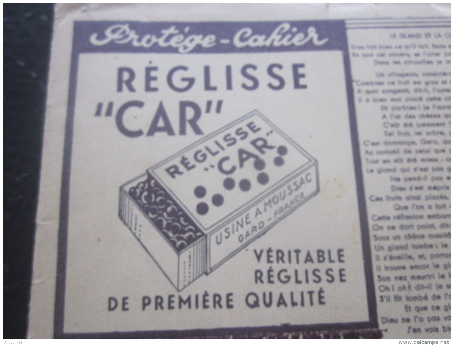 1944 Marseille Protege Cahier école-écolier Illustration Reglisse CAR - Fable De La Fontaine"Le Gland &amp; La Citrouill - Animales