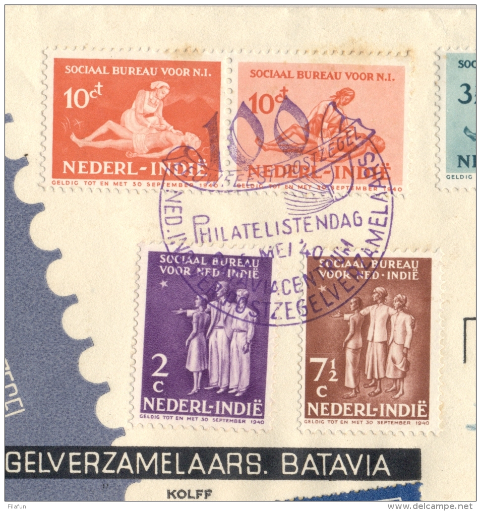 Nederlands Indië - 1940 - Sociaal Bureau Met Special Stempel Philatelistendag Op Cover Naar Brussel En Retour - Nederlands-Indië