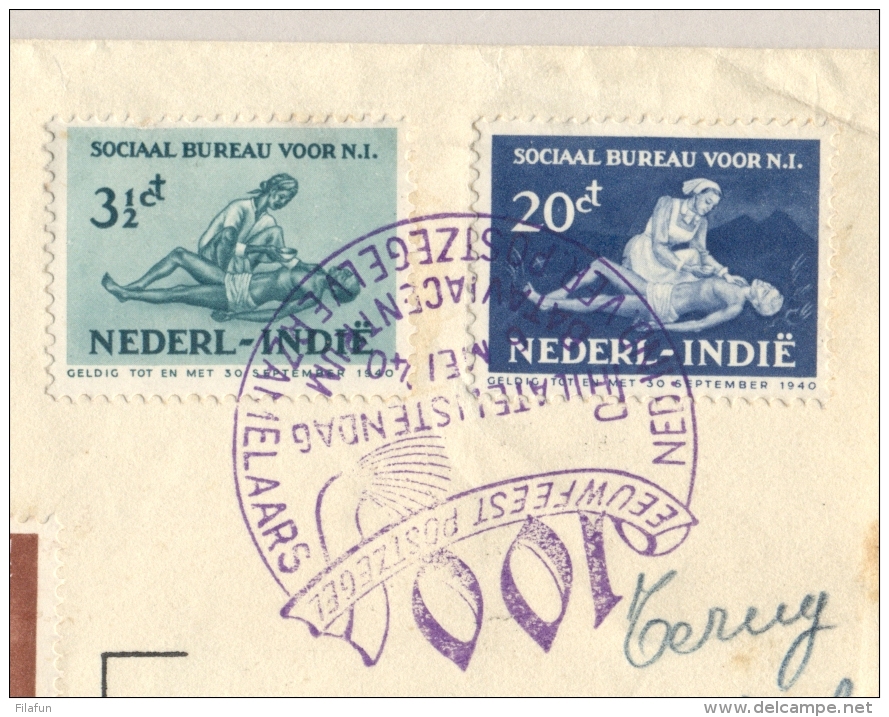 Nederlands Indië - 1940 - Sociaal Bureau Met Special Stempel Philatelistendag Op Cover Naar Brussel En Retour - Nederlands-Indië
