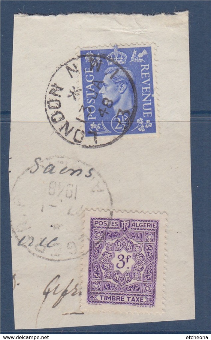 = Algérie Sur Fragment Timbre Taxe N°40 Sur Courrier Provenance Grande Bretagne 13.1.48 - Impuestos