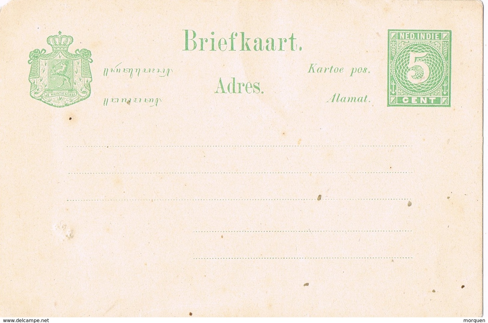 29627. Entero Postal 5 Cts NEDERLAND INDIES. Indias Holandesas - Niederländisch-Indien