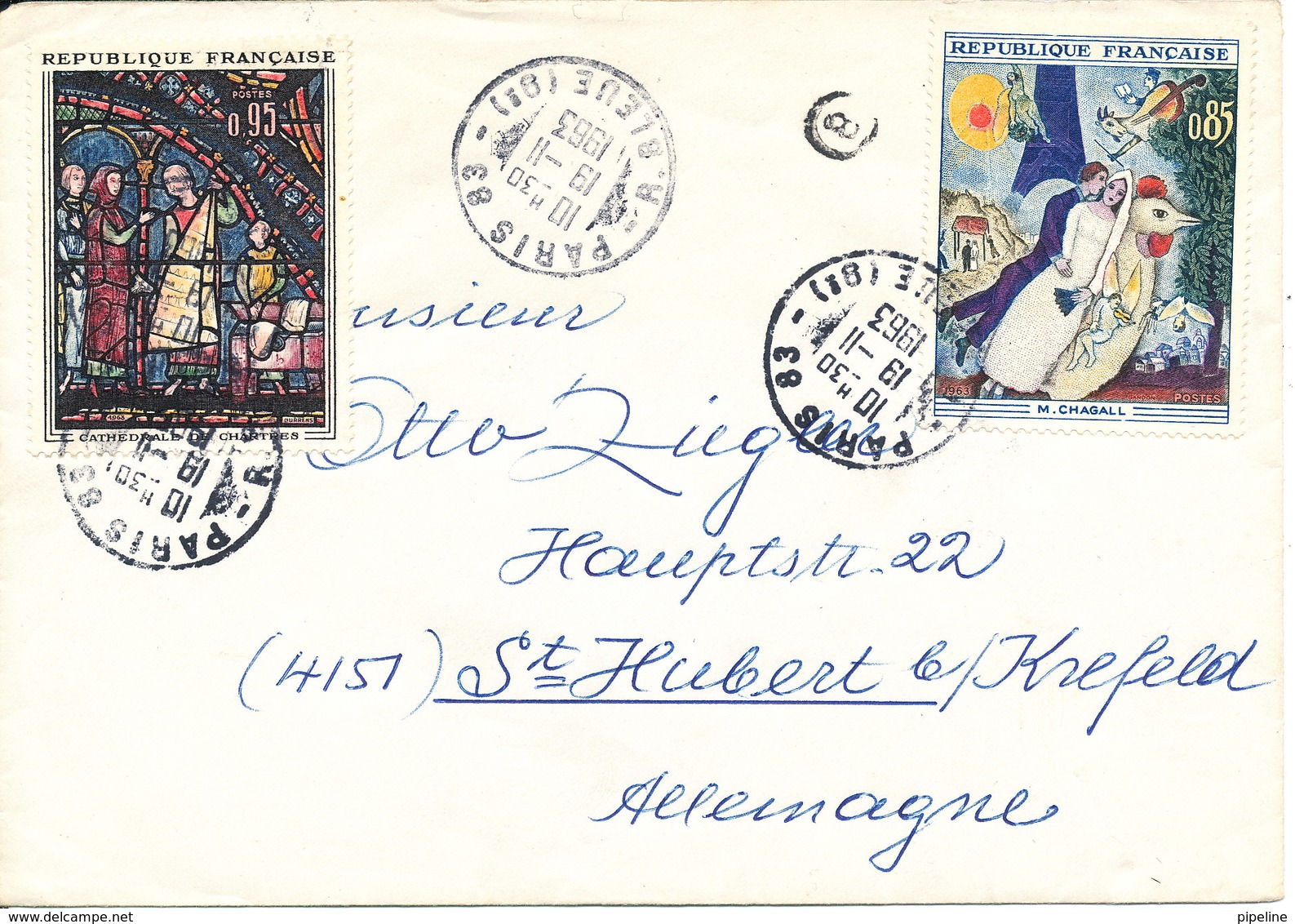 France Cover Sent To Germany Paris 19-11-1963 Topic Stamps - Covers & Documents