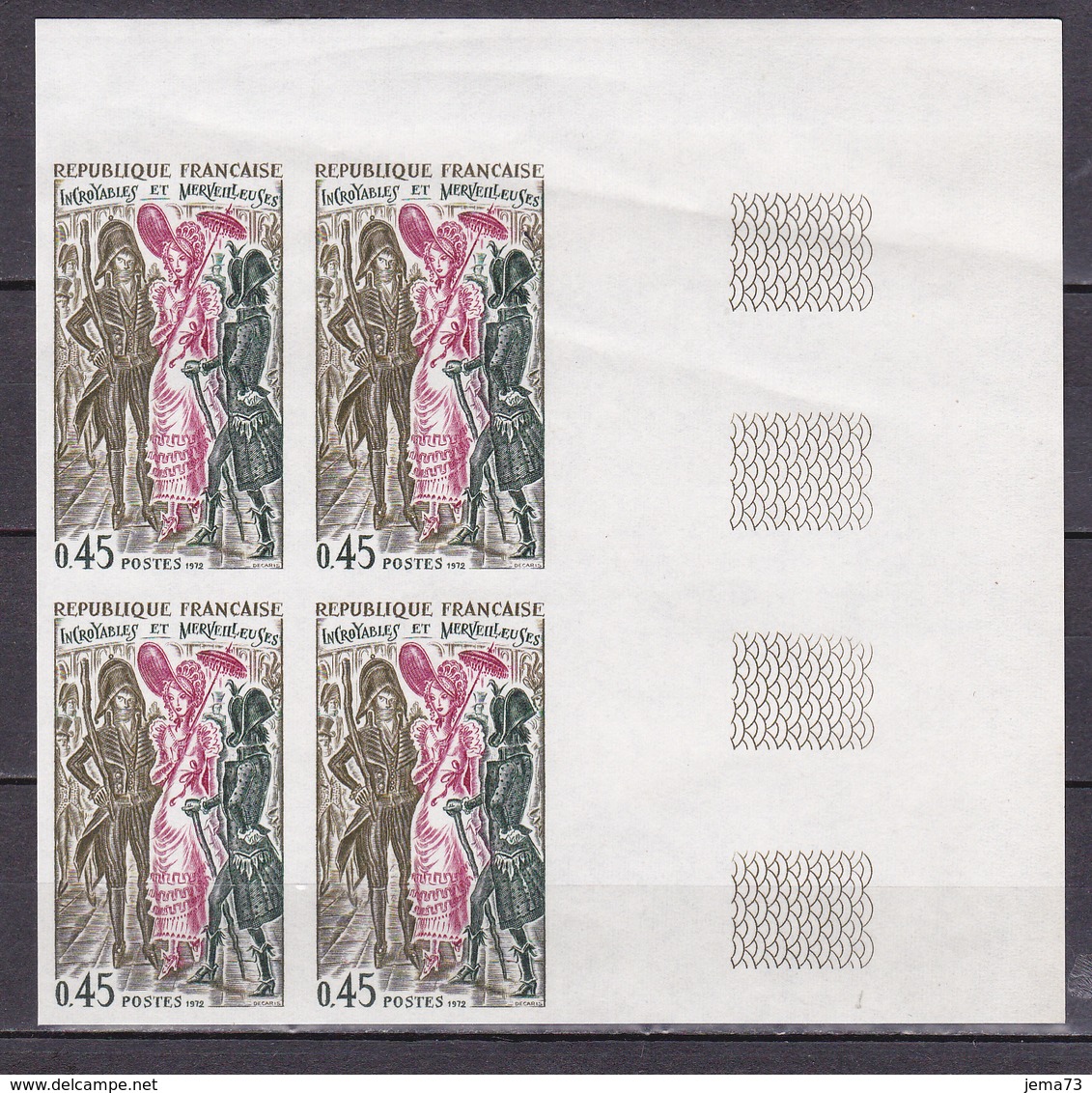 N° 1729  Histoire E France " Incroyalbles Et Merveilleuses" Bloc De 4 Timbres Neuf Impeccable Non Dentelée. - 1971-1980