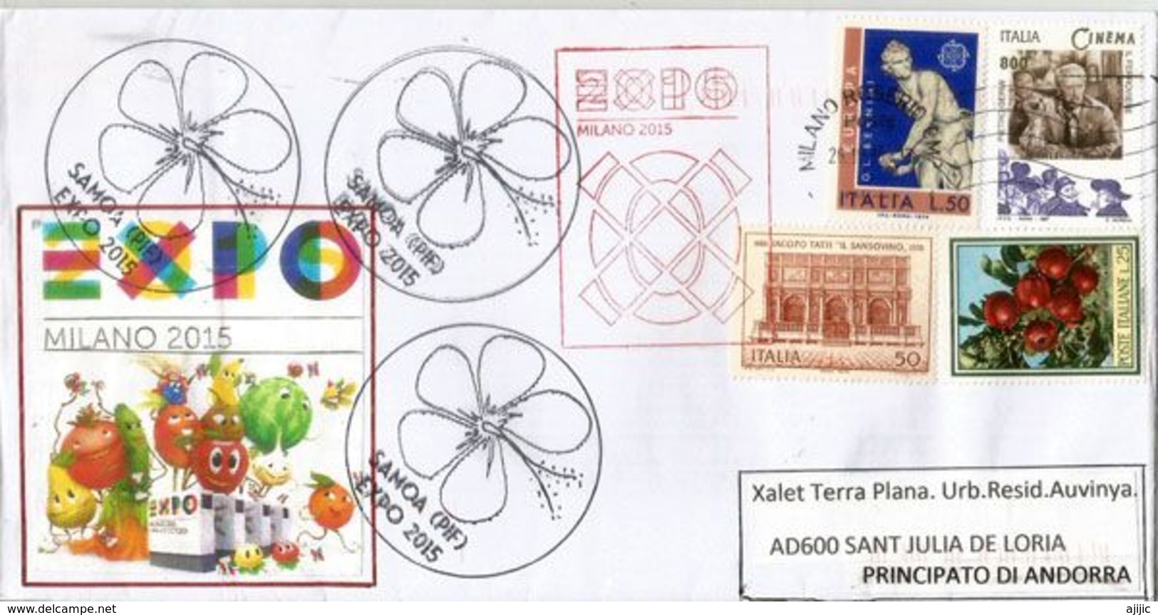 Exposition Universelle De 2015 à MILAN, Lettre Du Pavillon Des îles SAMOA, Avec Timbres Samoa Vendus Au Pavillon Samoa - Samoa