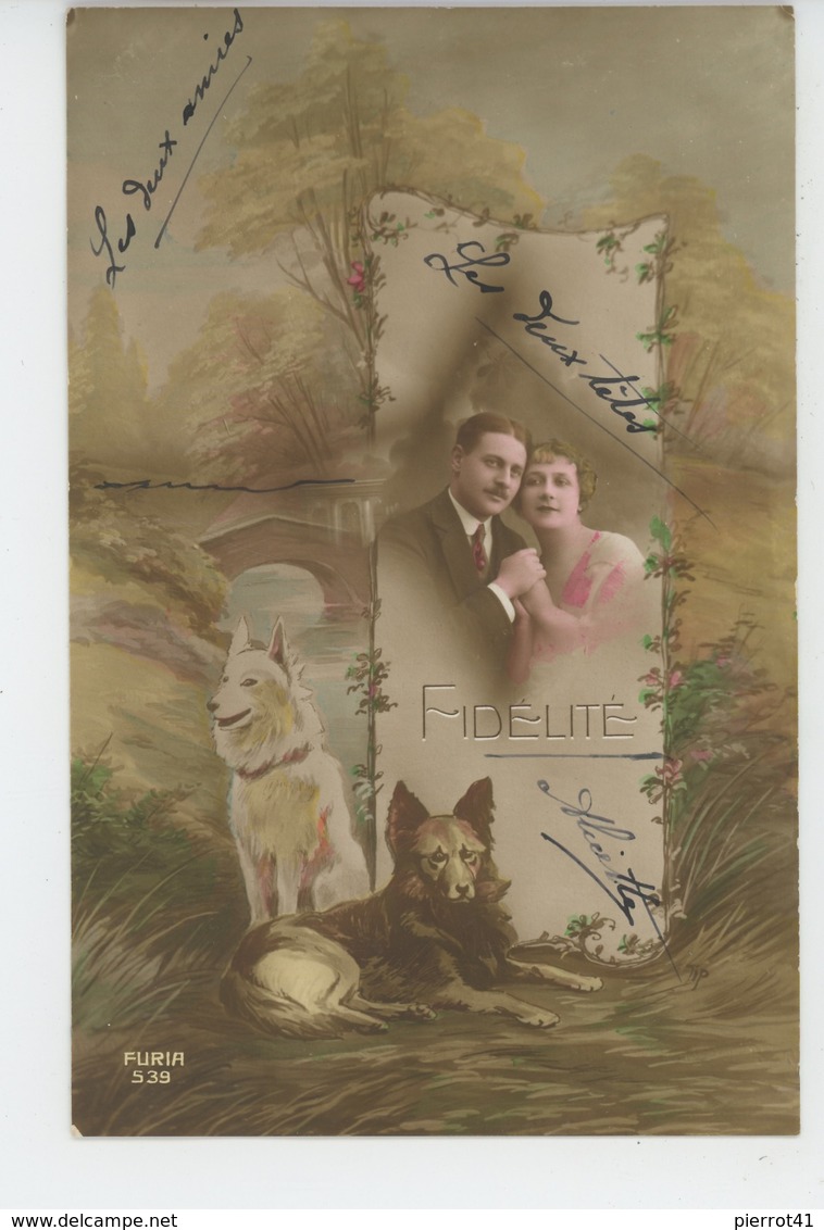 CHIENS - DOG - Jolie Carte Fantaisie Couple Amoureux Et Chiens "FIDÉLITÉ " - Chiens