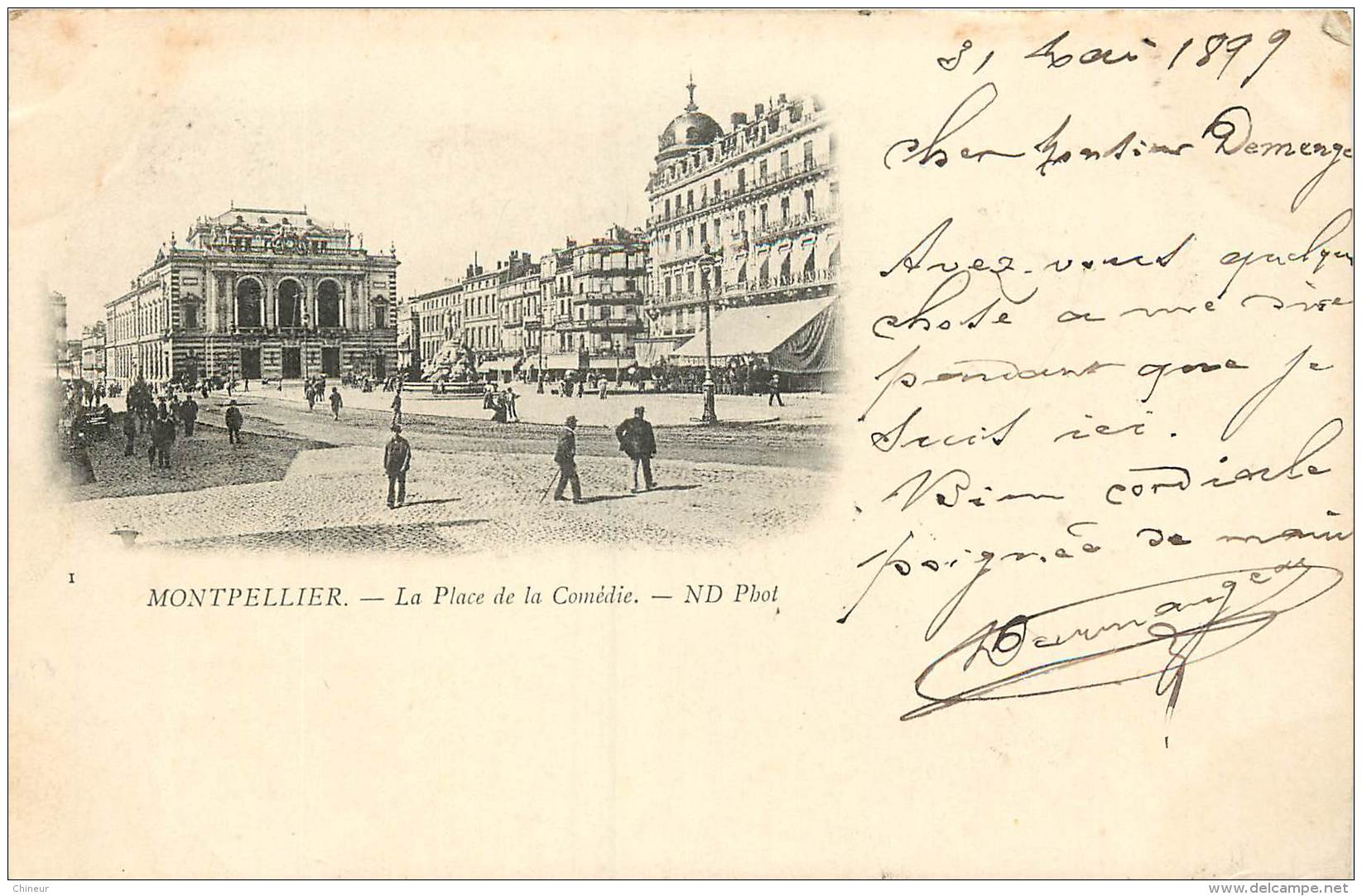 CARTE PRECURSEUR TIMBREE TYPE SAGE 1899 MONTPELLIER LA PLACE DE LA COMEDIE - Montpellier