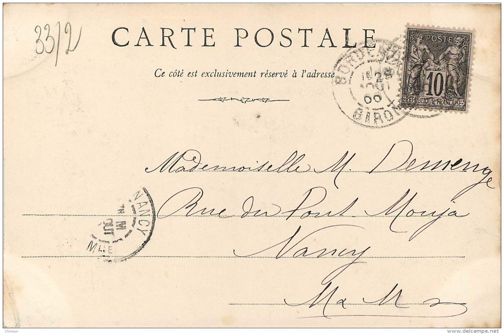 CARTE PRECURSEUR TIMBREE TYPE SAGE 1900 BORDEAUX PORTE D'AQUITAINE - Bordeaux