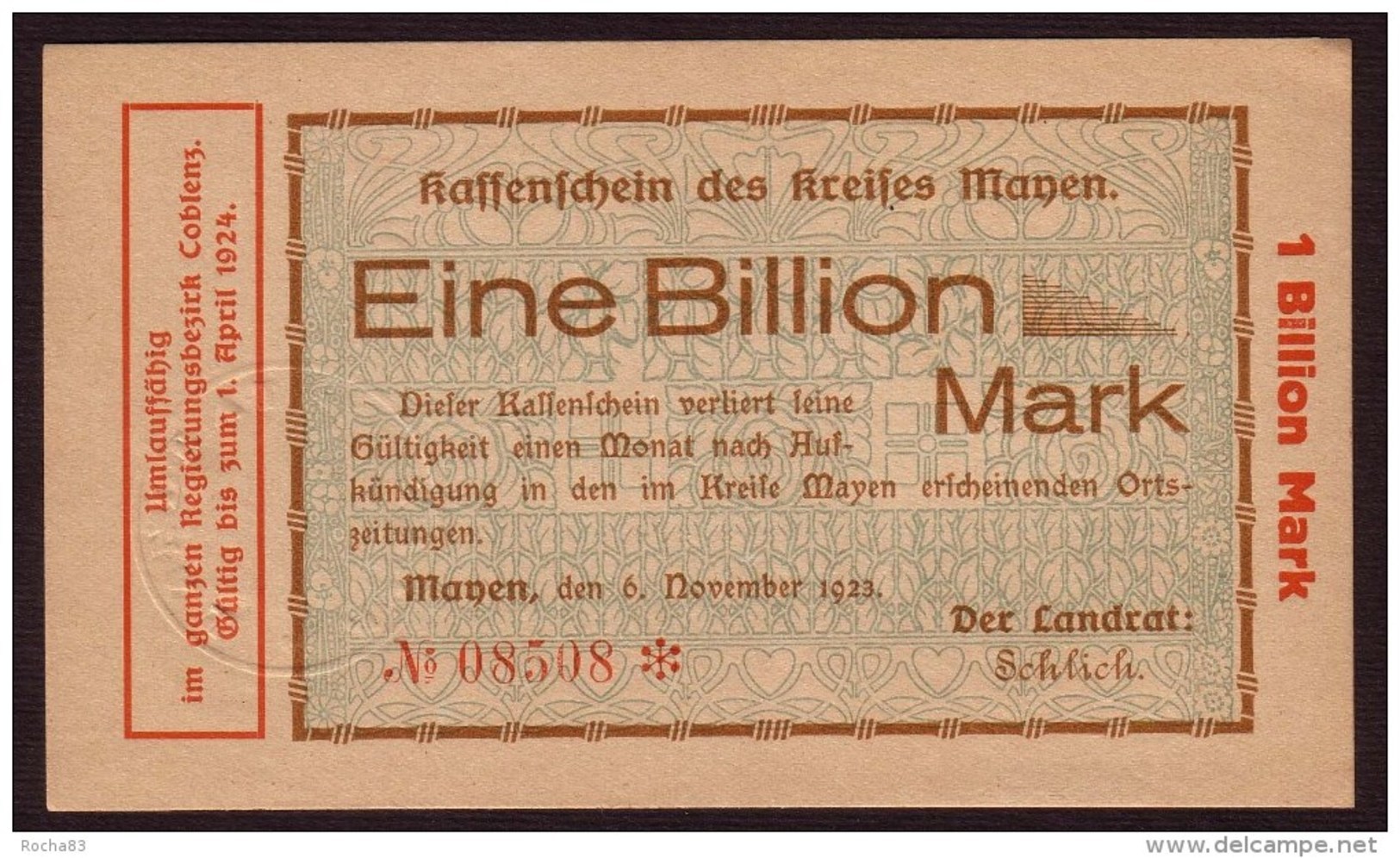 ALLEMAGNE - NOTGELD - MANEN - 1 Billion Mark Du 06 11 1923 - [11] Emissions Locales