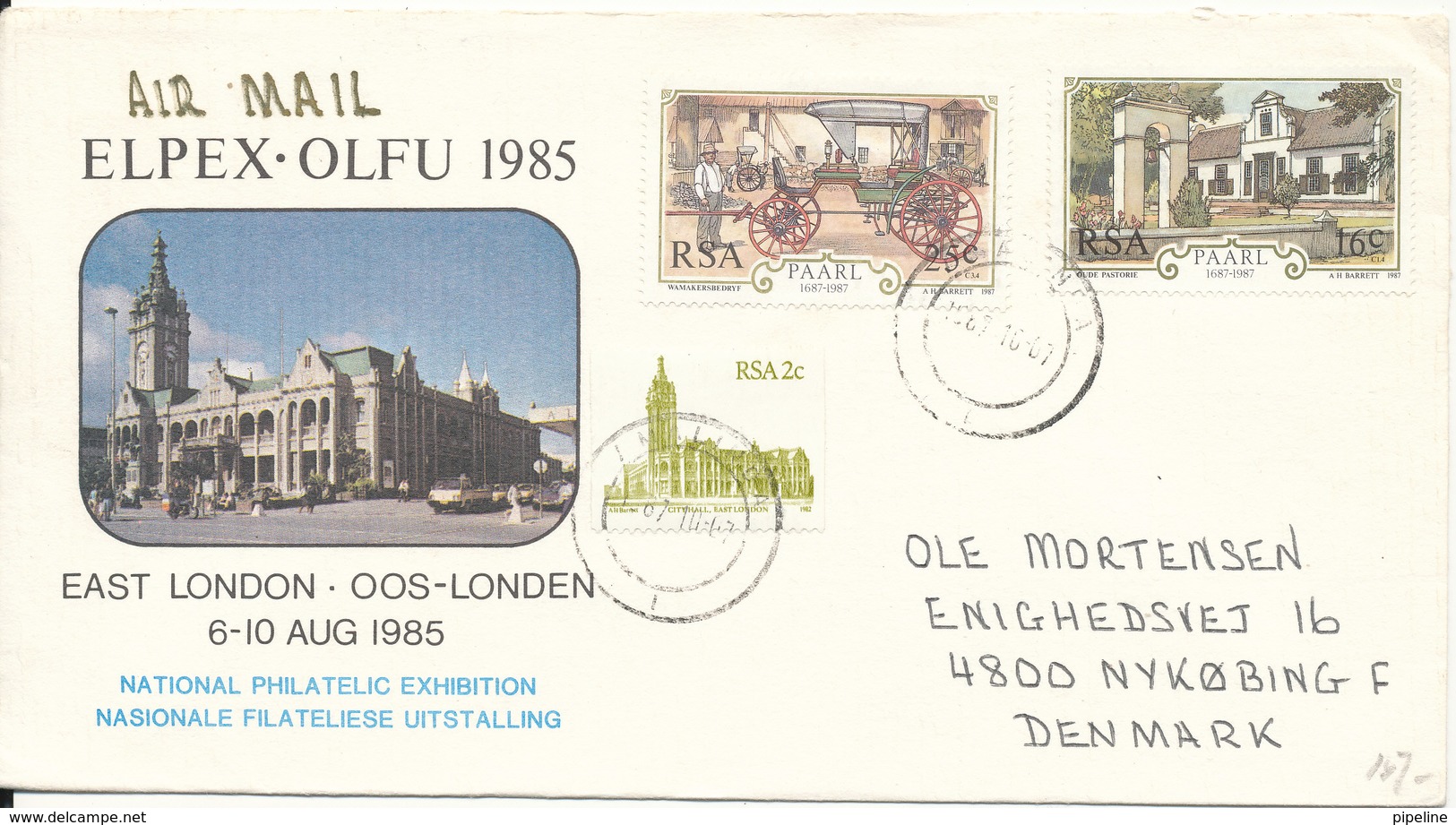 RSA Elpex Olfu 1985 National Philatelic Exhibition 6-10-Aug. 1985 Sent To Denmark - Covers & Documents