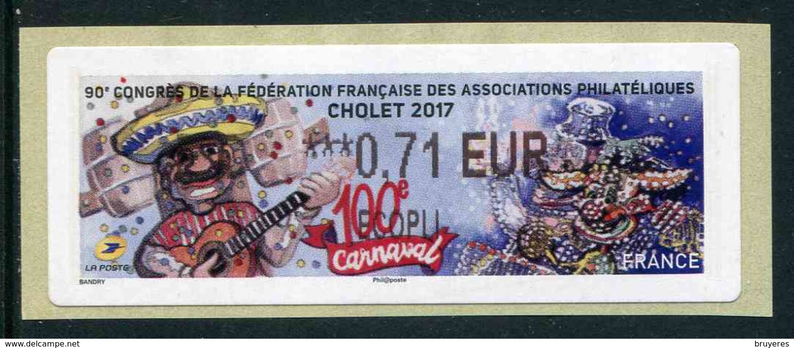 LISA 2 - "ECOPLI ***0,71 EUR - 90e CONGRES DE LA F.F.A.P. CHOLET 2017" - 100e Carnaval - 2010-... Vignettes Illustrées