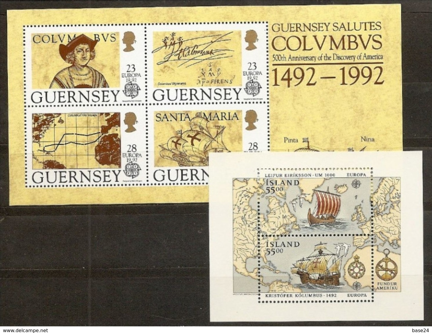 1992 Guernsey, Islanda Iceland EUROPA CEPT EUROPE 2 Foglietti MNH** 2 Souv. Sheets - 1992