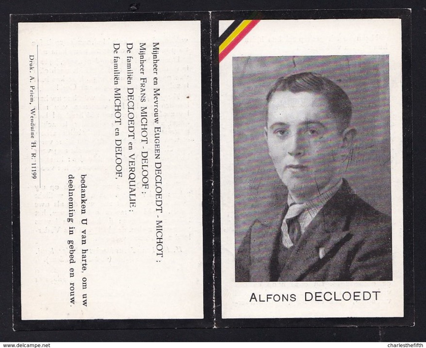 DOODSBEELDJE * ALFONS DECLOEDT - MICHOT * ( Wenduine )  GEVANGENE Door Duitsers Gemarteld TE DRIJBERGEN BUTZOW Mei  1945 - Images Religieuses