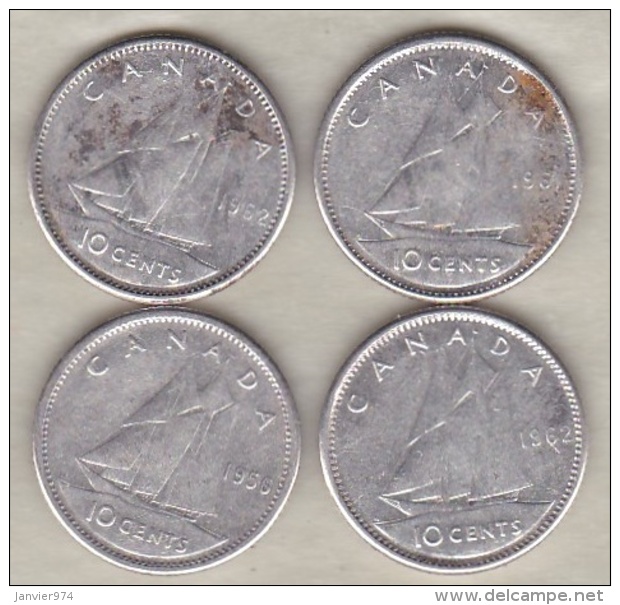 Canada 4 Pièces De 10 Cents En Argent, Elizabeth II - Canada