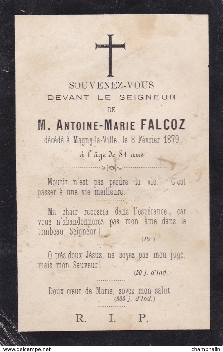 Faire-part De Décès - Mémento - Antoine-Marie Falcoz - Magny-la-Ville (21) - 8 Février 1879 - Obituary Notices