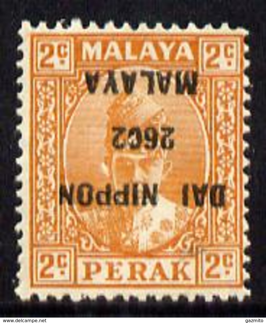 Malaya 1942-44, Japanese Occupation Of Perak, 2c Orange With Overprint Inverted Mounted Mint, - Occupazione Giapponese
