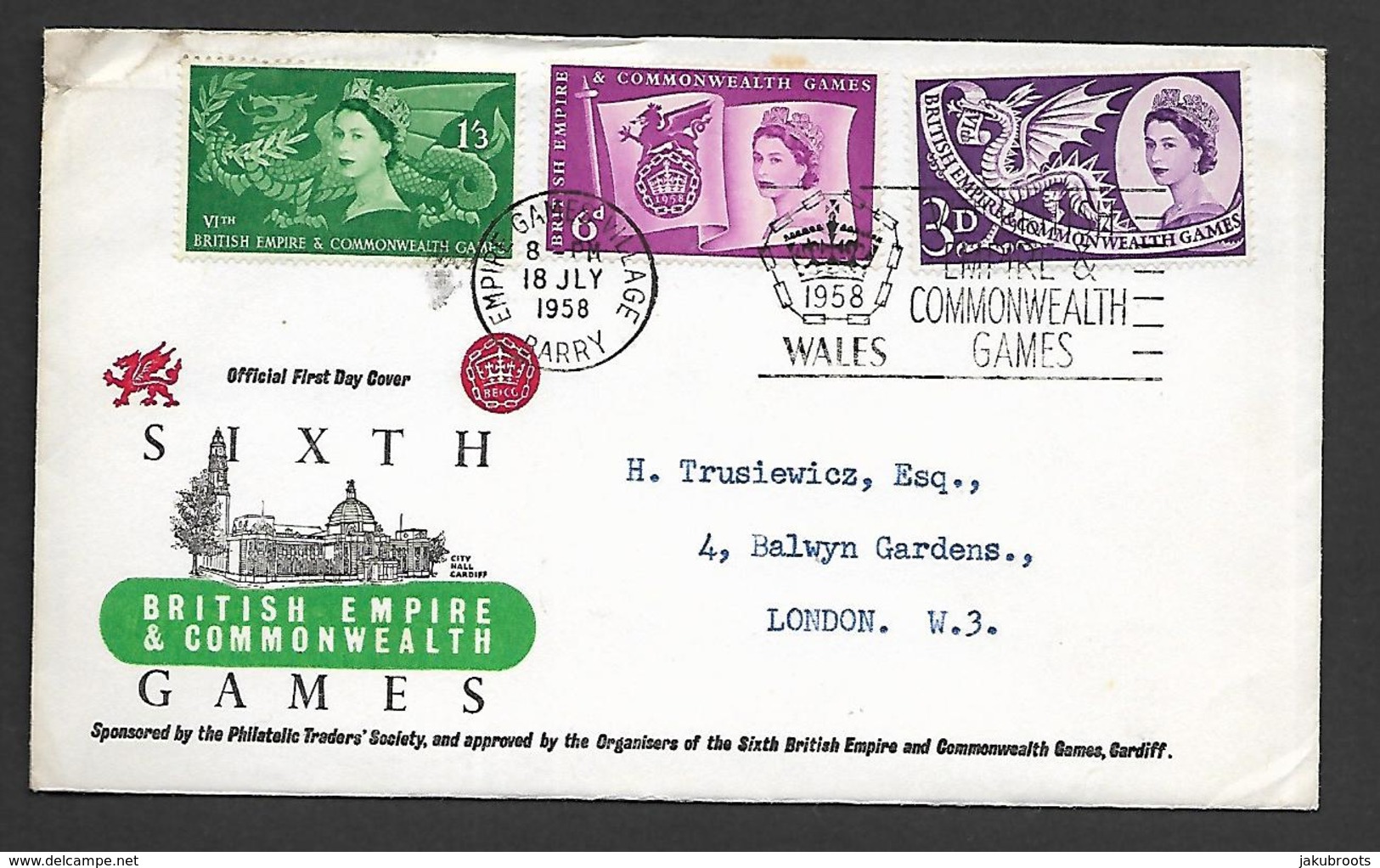 1958.   SIXTH  BRITISH  EMPIRE  & COMMONWEALTH  GAMES - 1952-1971 Pre-Decimal Issues