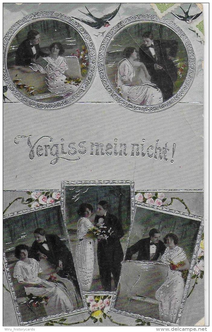 AK 0007  Vergissm Mein Nicht - Liebespaar / Silber-Prägekarte Um 1918 - Couples