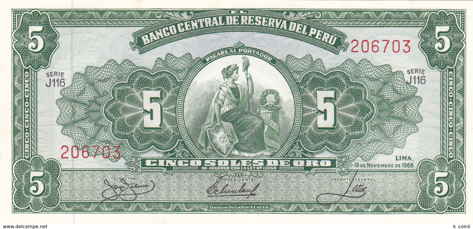 Peru - 5 Soles 18 Nov 1966 - UNC - Peru