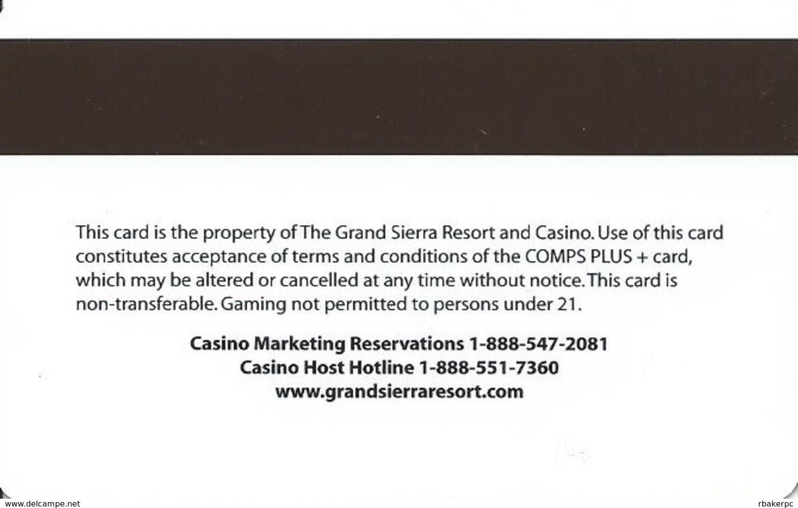 Grand Sierra Casino - Reno, NV - Slot Card - Casinokarten