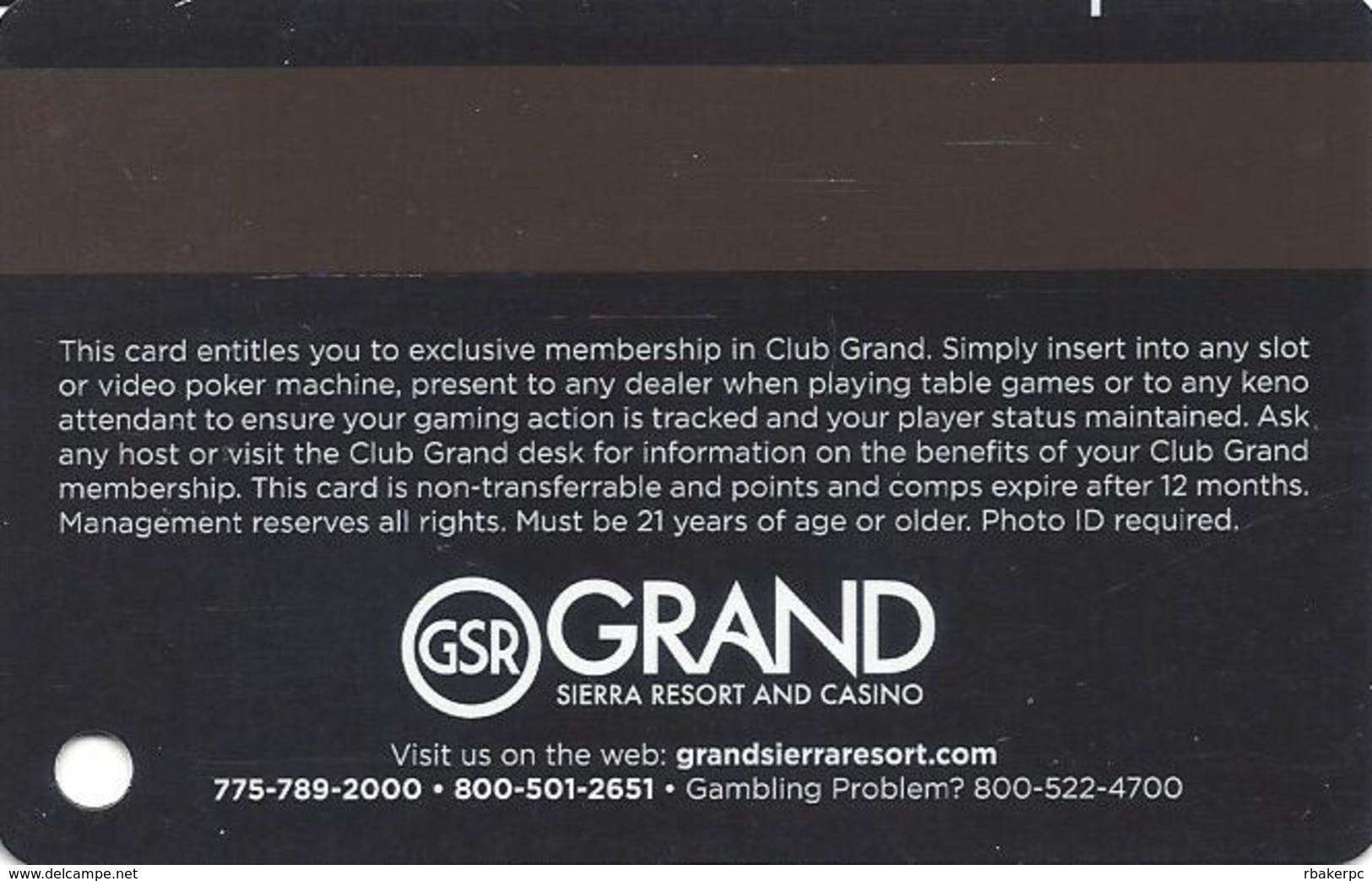 Grand Sierra Casino - Reno, NV - Slot Card - Casino Cards