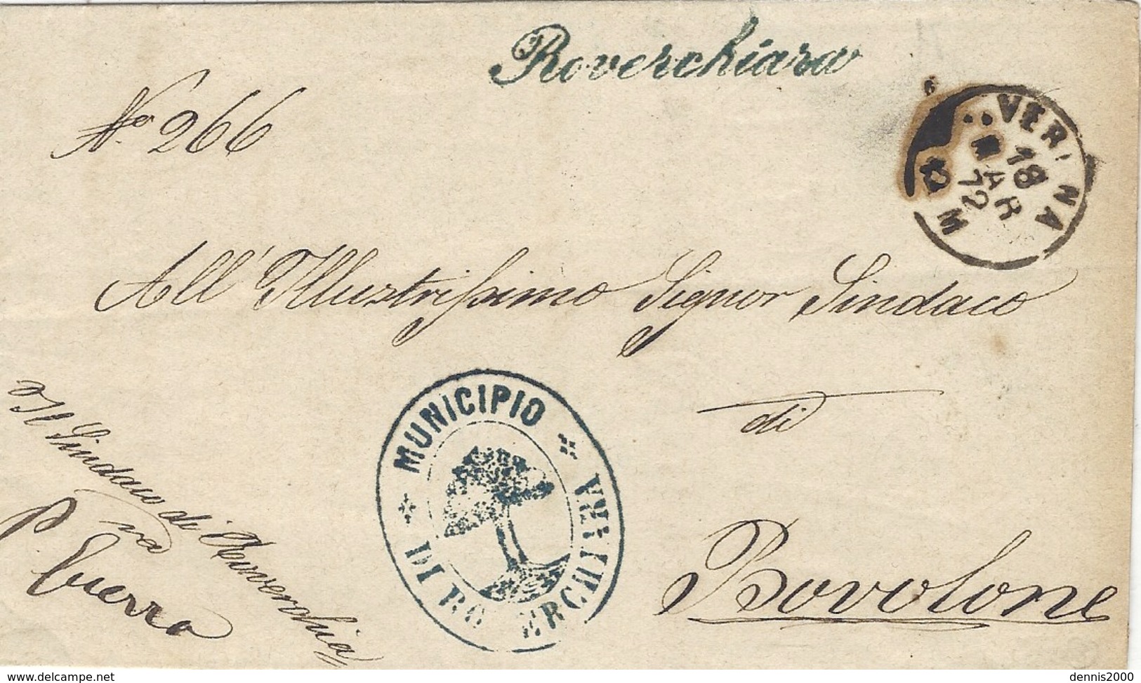 1872 - COLLETTORIE - Lettre En Franchise De Roverchiara  + Cad VERONA  Pour Bovolone - Marcofilía